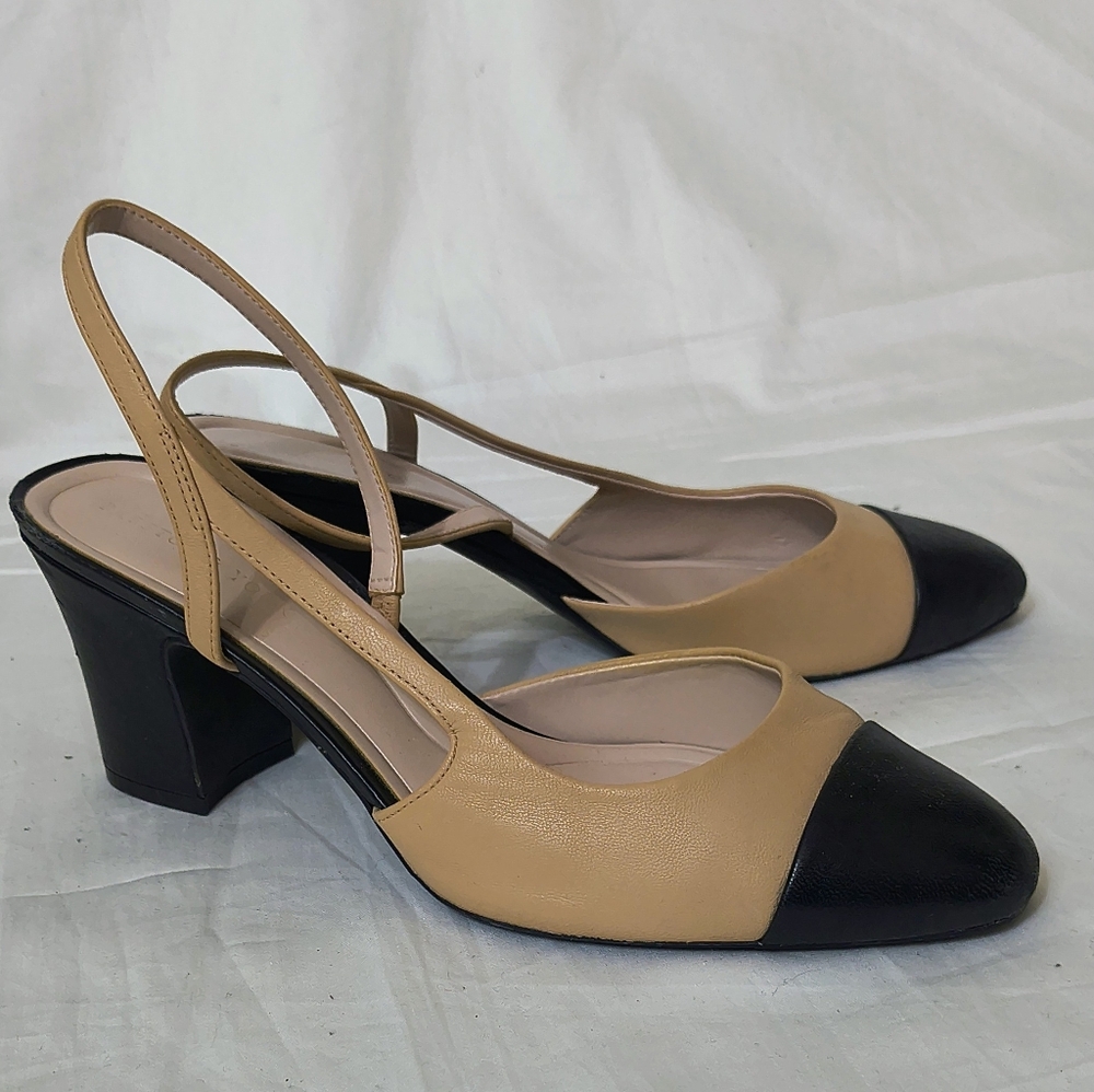 Preston and York Black and Tan Slingback Heels